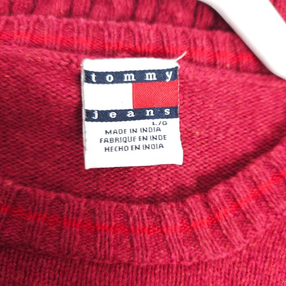 Tommy Hilfiger Youth Large Red Lambswool Crew Neck Sweater Pullover - Picture 4 of 8